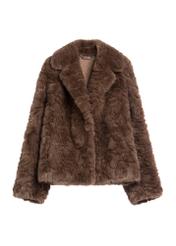Brown short women's fur coat FUTDP-0058-1H(Z26), front product view on white background.