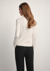 Cream women's cardigan KARDT-0061-0P(W26), back view of the product on the model. Half of the silhouette visible.