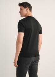 Men's black mercerized cotton T-shirt TSHMT-0135-99(Z25), back view of the product on the model. Half of the silhouette visible.