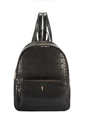 Black women's croco-style backpack TOREC-0725A-97(Z25), product view from the front on a white background.