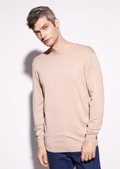 Beige men's basic sweater SWEMT-0127-81(W23)-01