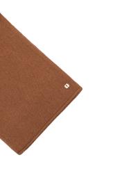 Women's cashmere scarf in camel color SZADT-0093-1D(Z26) - close-up of detail, on white background.
