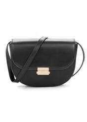Black semi-circular women's messenger bag TOREC-1127-99(W26), front product view on white background.
