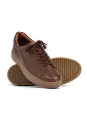 Brown leather sports shoes BUTYM-0503-87(W25), diagonal product view on white background.