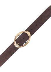 Chocolate suede women's belt PASDS-0318-90(Z25), product view with buckle on white background.