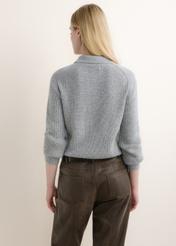 Grey women's wool-blend sweater SWEDT-0286-9B(Z26), back view on a model. Half-body shot.
