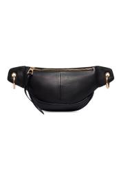 Women's black leather waist bag TORES-1319-99(Z26) - product view from the back, on a white background.