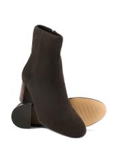 Brown suede high heel ankle boots BUTYD-1218-1I(Z26), product view from above and below on a white background.