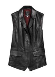 Black women's leather vest KAMDS-0010-5344(Z25), product view from the front on a white background.