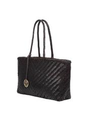 Dark brown woven women's handbag TORES-1301-1I(W26), diagonal product view on white background.