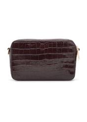 Small brown croco leather handbag TORES-1231-1H(W26), back view of the product on a white background.