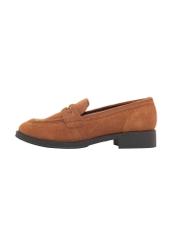 Women's cognac suede moccasins BUTYD-1199-1F(Z26), side product view on white background.