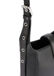 Black leather shoulder bag TORES-1211-9I(W26) - close-up detail, on white background.