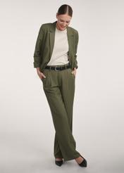 Women's khaki trousers SPODT-0112-55(Z25), front view of the product on the model, the entire silhouette is visible.