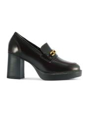 Burgundy leather block heel loafers BUTYD-1191-49(Z25) - side view of the product on a white background.