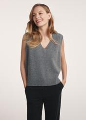 Women's woolen vest in gray color SWEDT-0253-91(Z25), product visible from the front on the model, half of the silhouette visible.
