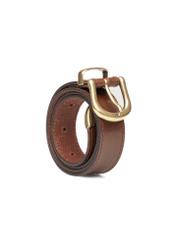 Brown leather women's belt PASDS-0340-1I(W26), diagonal product view on white background.