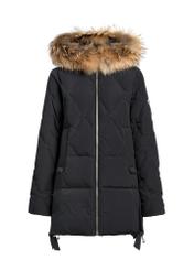 Black women's jacket with fur KURDT-0480-99(Z25), front product view on white background.