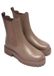 Women's leather Chelsea boots in cool beige color BUTYD-1120-1K(Z26), diagonal product view on a white background.