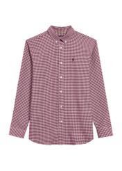 Men's burgundy checkered shirt KOSMT-0345-49(Z25), front product view on white background.