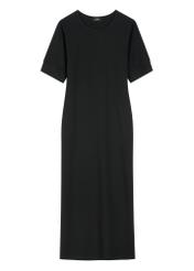 Black cotton midi dress SUKDT-0256-99(W26) - front product view, on white background.