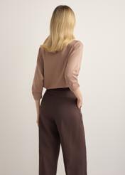 Women's camel blouse BLUDT-0178-1D(Z26), back view of the product on the model. Half of the silhouette visible.
