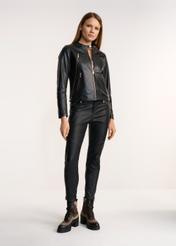 Women's black leather jacket with zippers KURDS-0377-5491(Z22)-03