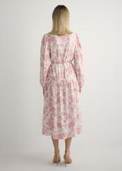 Pink floral midi dress SUKDT-0270-5P(W26), back view of the product on the model. Full silhouette visible.