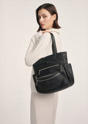 Women's nylon handbag with a pouch TOREN-0326-99(Z25), front view of the product on a model, half of the silhouette visible.