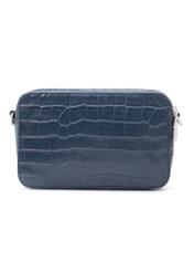 Small navy blue leather croco handbag TORES-1231-7D(W26), back view of the product on a white background.