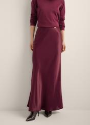 Women's burgundy long skirt SPCDT-0117-4D(Z26), front view of the product on the model. Half of the silhouette visible.