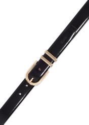 Black leather women's belt PASDS-0159-9F(Z26) - product view from above, on a white background.