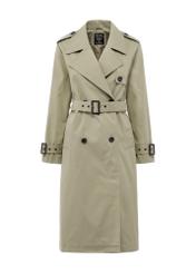 Long olive women's coat-style jacket KURDT-0512-57(W25), front product view on white background.