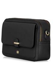 Black two-compartment shoulder bag TOREC-0405C-99(Z25) - diagonal view of the product on a white background.