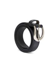 Black leather women's belt PASDS-0303-99(W26), diagonal product view on white background.