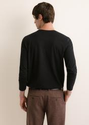 Men's black cotton long-sleeve top LSLMT-0013-99(Z26), rear view on a model. Half of the figure is visible.