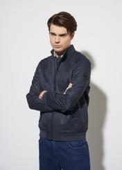 Navy blue men's jacket with stand-up collar KURMT-0230-69(W24)-02