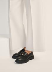 Black leather women's loafers with logo BUTYD-1197-99(Z25)