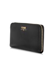 Black leather wallet PORES-0907A-99(W24), diagonal product view on white background.
