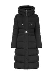 Long black women's jacket KURDT-0602-99(Z25), front product view on white background.