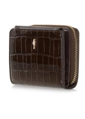 Small brown women's croco wallet POREC-0352A-90(Z25), diagonal product view on white background.
