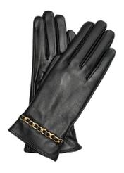 Black women's leather gloves REKDS-0090-99(Z26), front product view on white background.