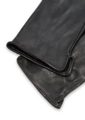 Black women's leather gloves REKDS-0100-99(Z26), close-up of the product detail on a white background.
