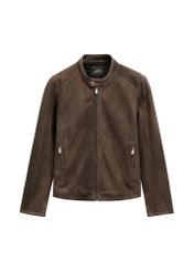 Brown men's suede jacket KURMS-0396-1I(W26), front product view on white background.