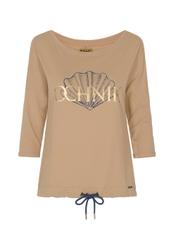 Beige women's blouse with logo OCHNIK BLUDT-0146-80(W22)-03