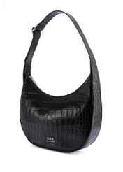 Black croco leather handbag TORES-1172-99(Z25) - diagonal product view on white background.
