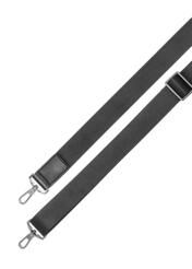 Black leather travel bag TORMS-0535-9I(Z26), view of the detachable strap of the product on a white background.
