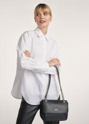 Leather black shoulder bag TORES-1147A-99(Z25) - front view on a model on a white background.
