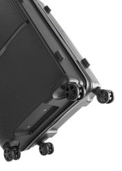 Small suitcase on wheels WALPP-0026-99-19(W26), view of the product wheels on a white background.