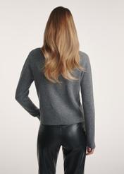 Gray woolen women's cardigan KARDT-0058-91(Z25), product view from the back on the model, half of the silhouette visible.